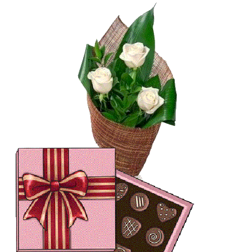 Фото товара 3 белые розы с конфетами в Черкассах