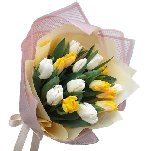 Фото товара 15 бело-жёлтых тюльпанов в Черкассах