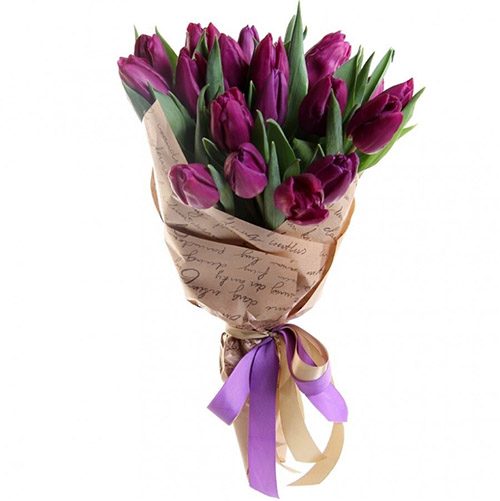Фото товара 21 пурпурный тюльпан в крафт в Черкассах