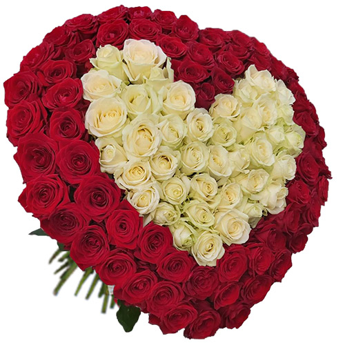 Фото товара Сердце 101 роза - красная и белая в Черкассах