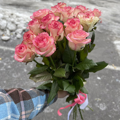 15 розовых роз Джумилия фото
