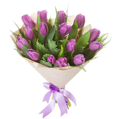 Фото товара 15 фіолетових тюльпанів з декором в Черкассах