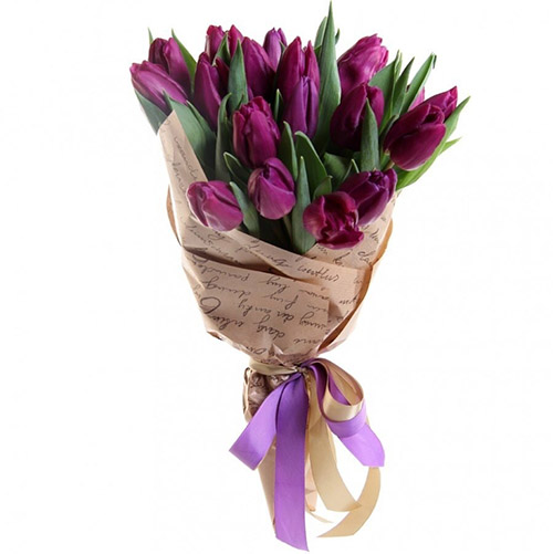 Фото товара 21 пурпурний тюльпан у крафт в Черкассах