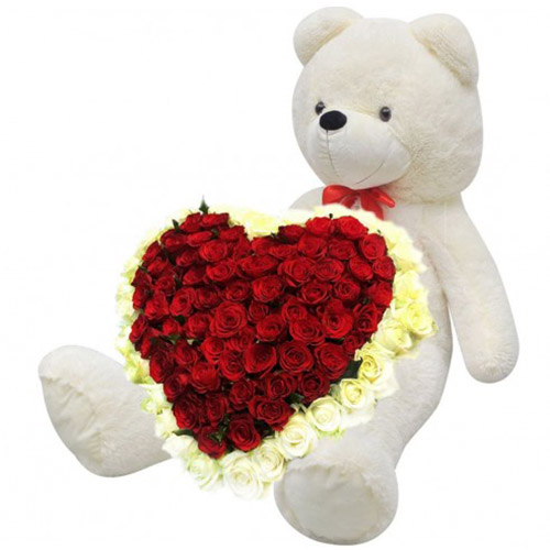 Фото товара Серце 101 троянда і великий ведмедик в Черкассах