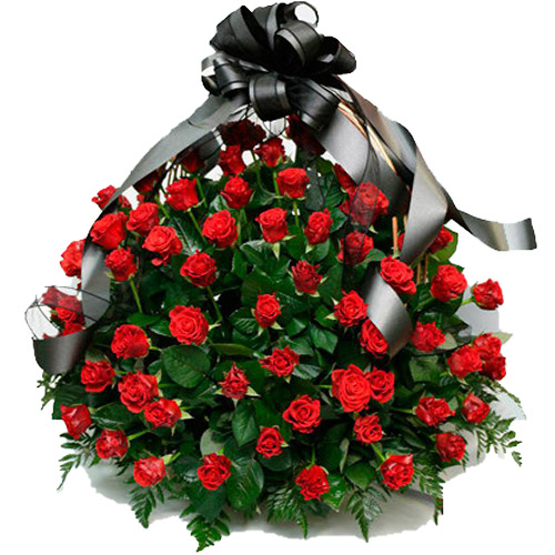 Фото товара 100 багряних троянд "Полум'я" в кошику в Черкассах