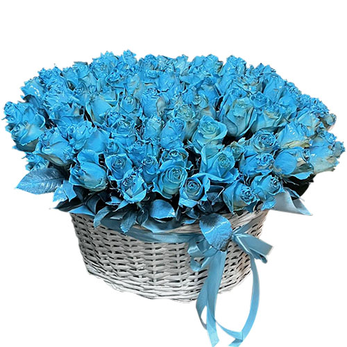 Фото товара 101 синяя роза в корзине в Черкассах